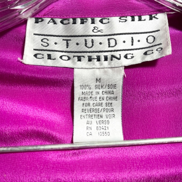 Pacific Silk Studio 100% Silk Blouse | Fuchsia Pink | Size M - Picture 6 of 9